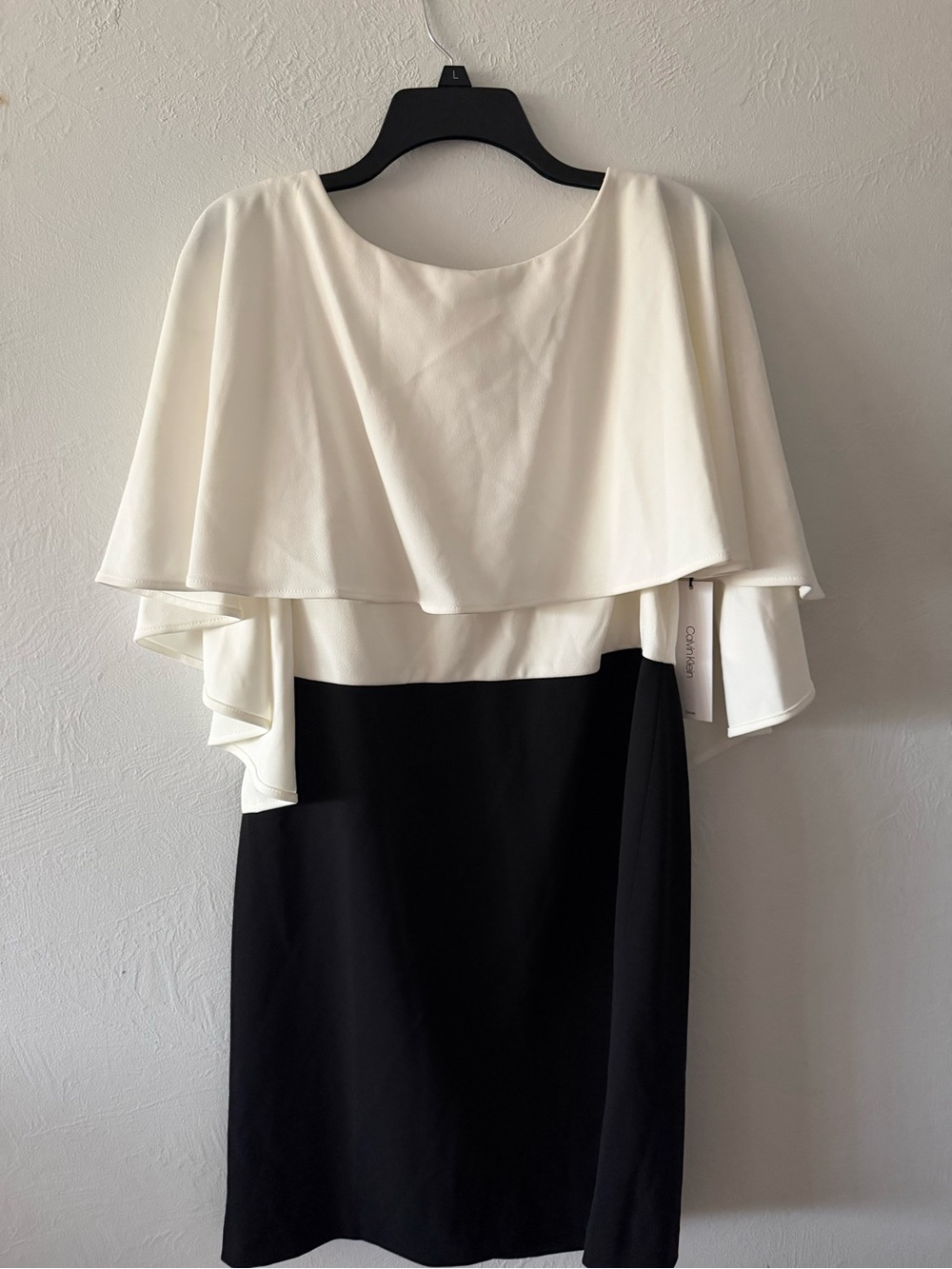 Calvin Klein Black and White Midi Cape Dress